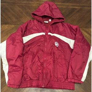 Red Oak Oklahoma Sooners OU Windbreaker Jacket Hoodie Crimson White M‎ |P1